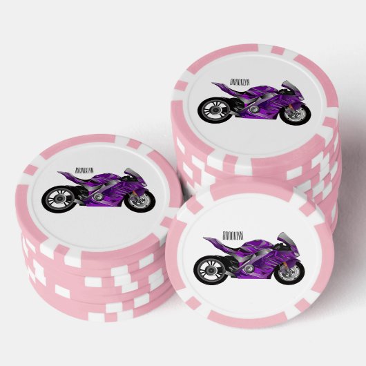 cartoon van Paarse sportmotor Poker Chips (Opstapeling)