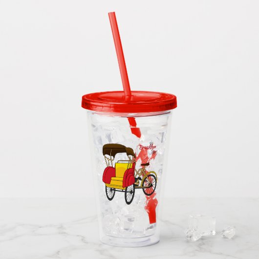 Cartoon van pedicab rickshaw acryl drinkbeker (Voorkant ijs)