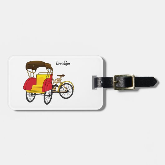 Cartoon van pedicab rickshaw bagagelabel (Voorkant horizontaal)