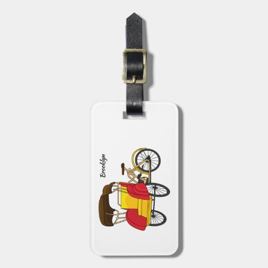 Cartoon van pedicab rickshaw bagagelabel (Voorkant verticaal)