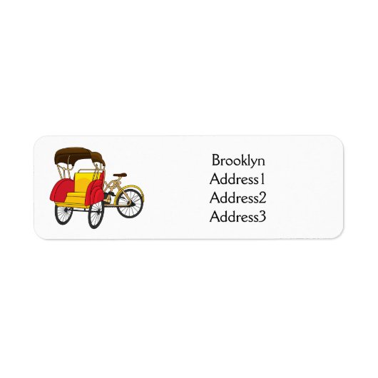 Cartoon van pedicab rickshaw etiket (Voorkant)