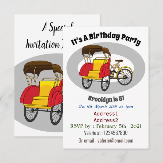 Cartoon van pedicab rickshaw kaart (Voorkant / Achterkant)