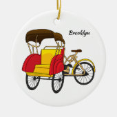 Cartoon van pedicab rickshaw keramisch ornament (Voorkant)