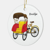 Cartoon van pedicab rickshaw keramisch ornament (Links)