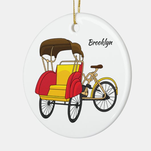 Cartoon van pedicab rickshaw keramisch ornament (Links)