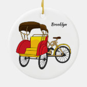 Cartoon van pedicab rickshaw keramisch ornament (Achterkant)