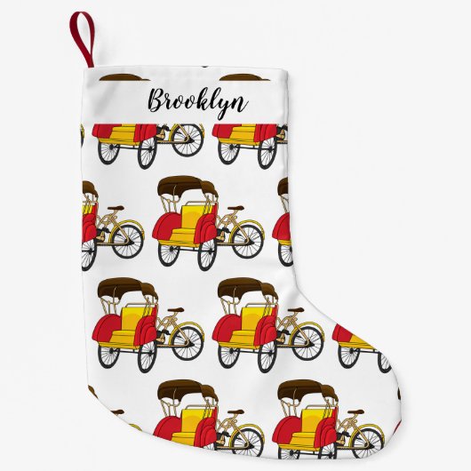Cartoon van pedicab rickshaw kleine kerstsok (Voorkant)