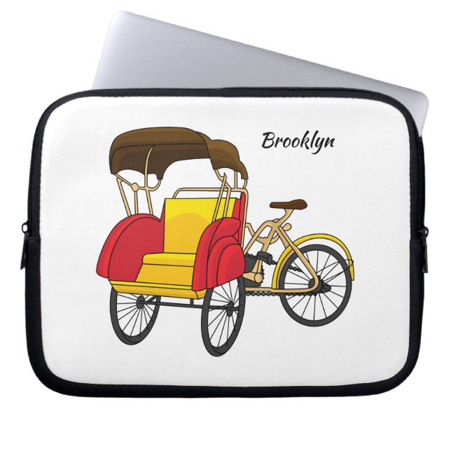 Cartoon van pedicab rickshaw laptop sleeve (Voorkant)