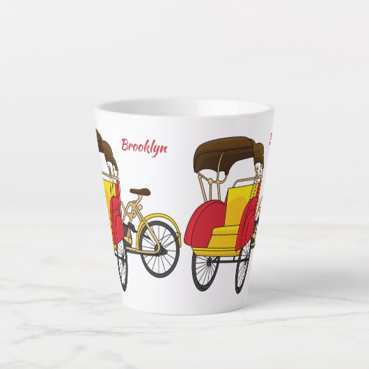 Cartoon van pedicab rickshaw latte mok (Voorkant)