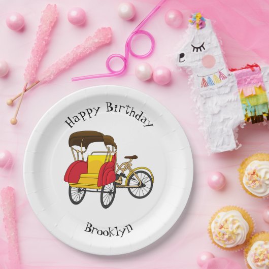 Cartoon van pedicab rickshaw papieren bordje (Feest)