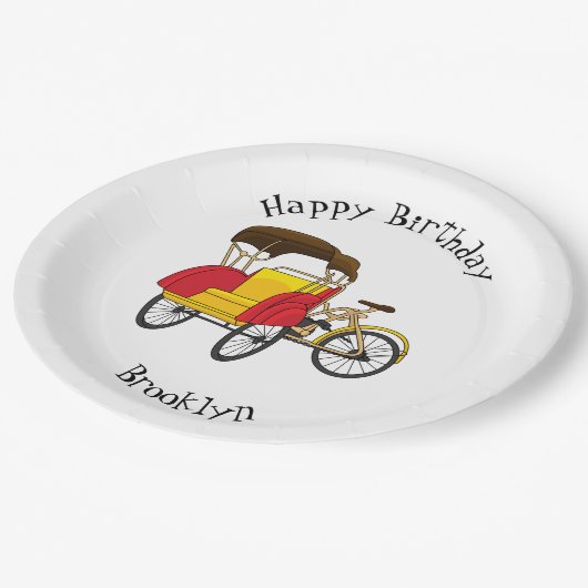 Cartoon van pedicab rickshaw papieren bordje (Gekanteld)