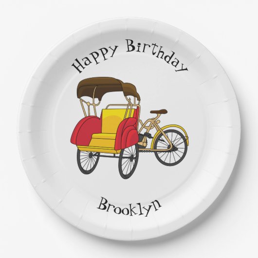Cartoon van pedicab rickshaw papieren bordje (Voorkant)