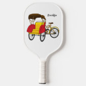 Cartoon van pedicab rickshaw pickleball paddle (Achterkant)