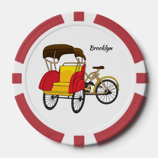 Cartoon van pedicab rickshaw poker chips (Voorkant)