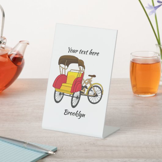 Cartoon van pedicab rickshaw reclamebord met voetstuk (Insitu)