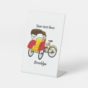 Cartoon van pedicab rickshaw reclamebord met voetstuk