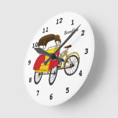 Cartoon van pedicab rickshaw ronde klok (Hoek)