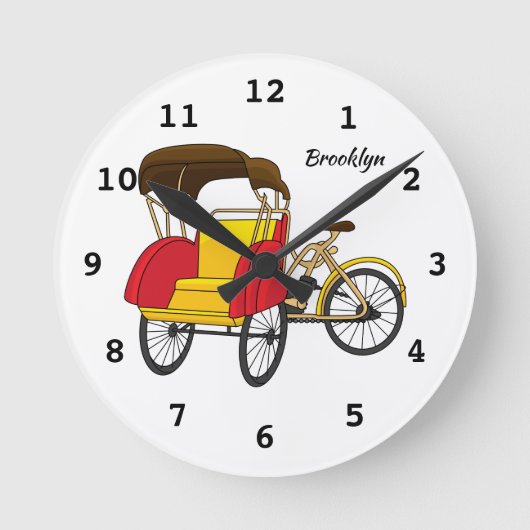 Cartoon van pedicab rickshaw ronde klok (Voorkant)