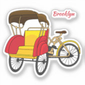 Cartoon van pedicab rickshaw sticker (Voorkant)