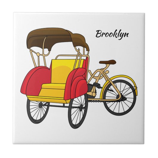 Cartoon van pedicab rickshaw tegeltje (Voorkant)