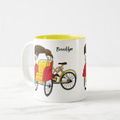 Cartoon van pedicab rickshaw tweekleurige koffiemok (Voorkant links)