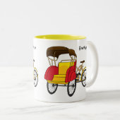 Cartoon van pedicab rickshaw tweekleurige koffiemok (Voorkant rechts)