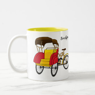 Cartoon van pedicab rickshaw tweekleurige koffiemok