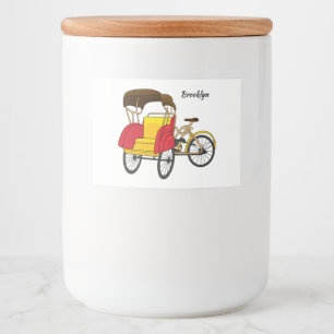 Cartoon van pedicab rickshaw voedselcontainer etiket