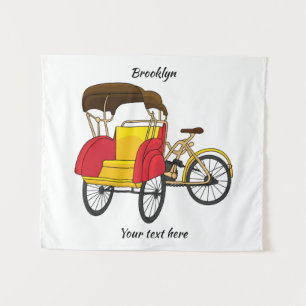 Cartoon van pedicab rickshaw wandkleed