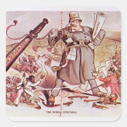 Cartoon van President Roosevelt Vierkante Sticker (Voorkant)