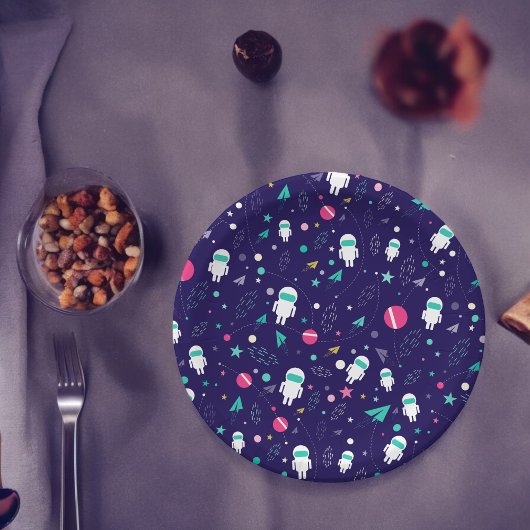 Cartoon van ruimteastronauten papieren bordje