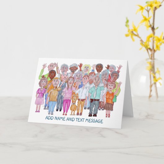 Cartoon van Sad People Waving Goodbye Card Kaart (Gele Bloem)