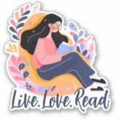 Cartoon van Schattige Vrouw Lezen Boek Aangepast Sticker (Voorkant)