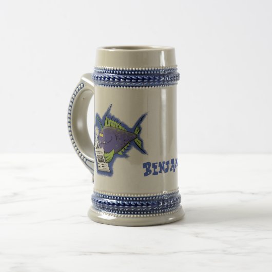 Cartoon van schimmelvis bierpul (Voorkant links)