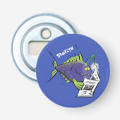 Cartoon van schimmelvis button flesopener (Voorkant)