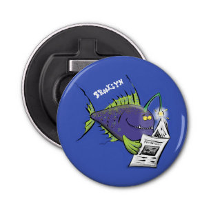 Cartoon van schimmelvis button flesopener