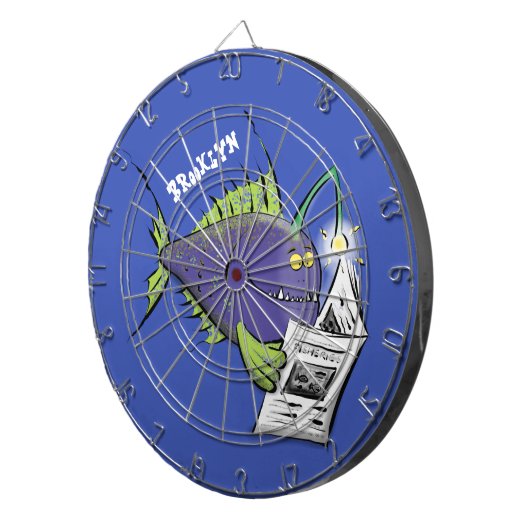 Cartoon van schimmelvis dartbord (Voorkant Rechts)