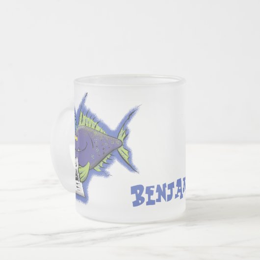 Cartoon van schimmelvis matglas koffiemok (Voorkant links)