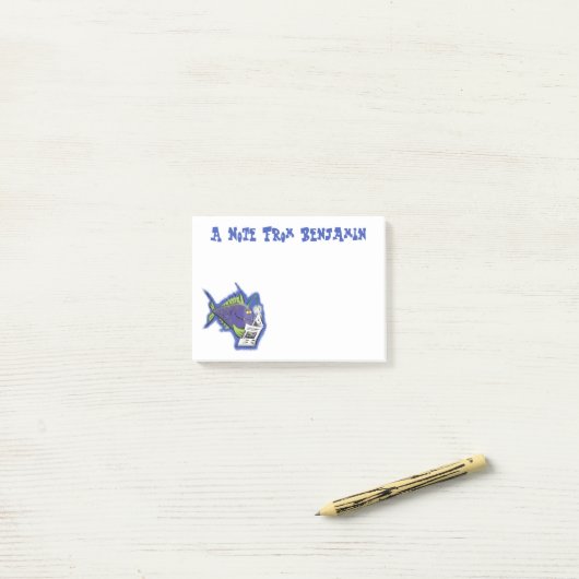 Cartoon van schimmelvis post-it® notes (Op bureau)