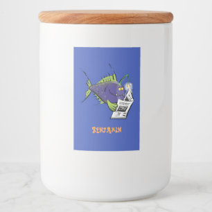 Cartoon van schimmelvis voedselcontainer etiket