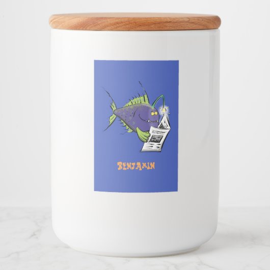 Cartoon van schimmelvis voedselcontainer etiket (Voorkant)