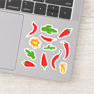 Cartoon van Spaanse peper, Cacti en Flames Sticker