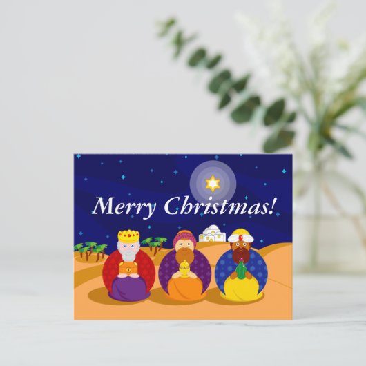 Cartoon van "The Three Kings" / "Three Wise Mannen Feestdagenkaart (Staand voorkant)