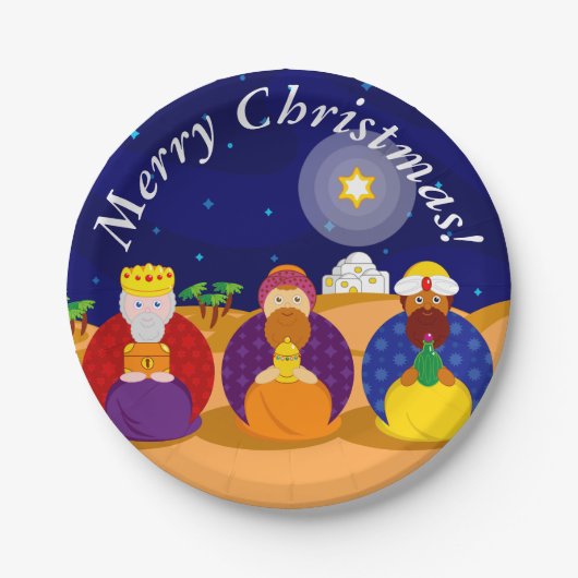 Cartoon van "The Three Kings" / "Three Wise Mannen Papieren Bordje (Voorkant)