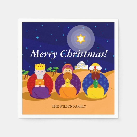 Cartoon van "The Three Kings" / "Three Wise Mannen Servetten (Voorkant)