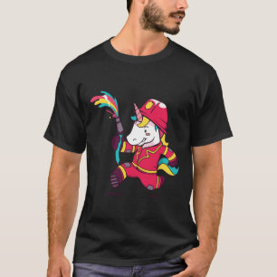 Cartoon van Unicorn brandweerman regenboog T-shirt