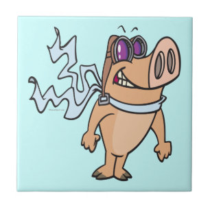 cartoon van varkenspiloot tegeltje