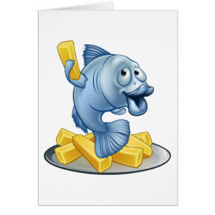 Cartoon van vis en chips