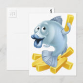 Cartoon van vis en chips briefkaart (Voorkant / Achterkant)