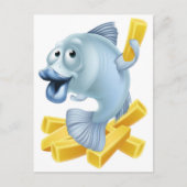 Cartoon van vis en chips briefkaart (Voorkant)